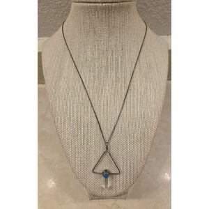 Vintage Sterling Quartz Crystal & Turquoise Prism Pendant Sterling Box Chain 925